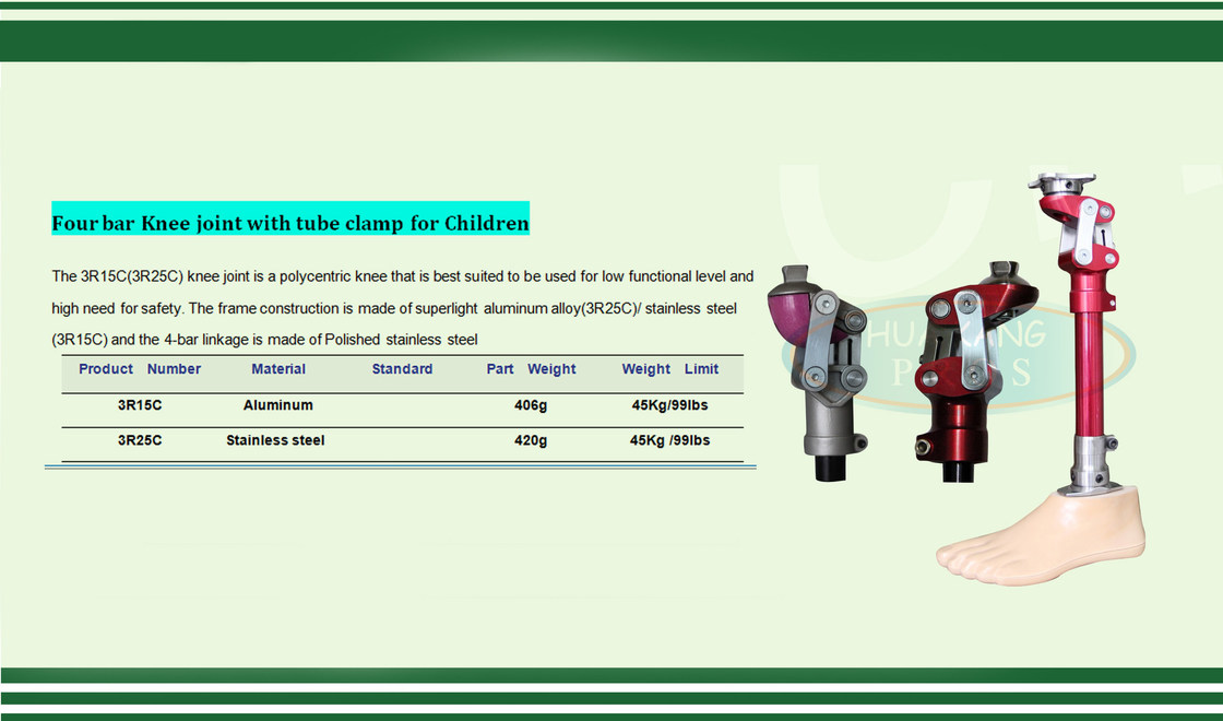 Four bar linkage knee joint with tube for children stainless steel aluminium Pediatric